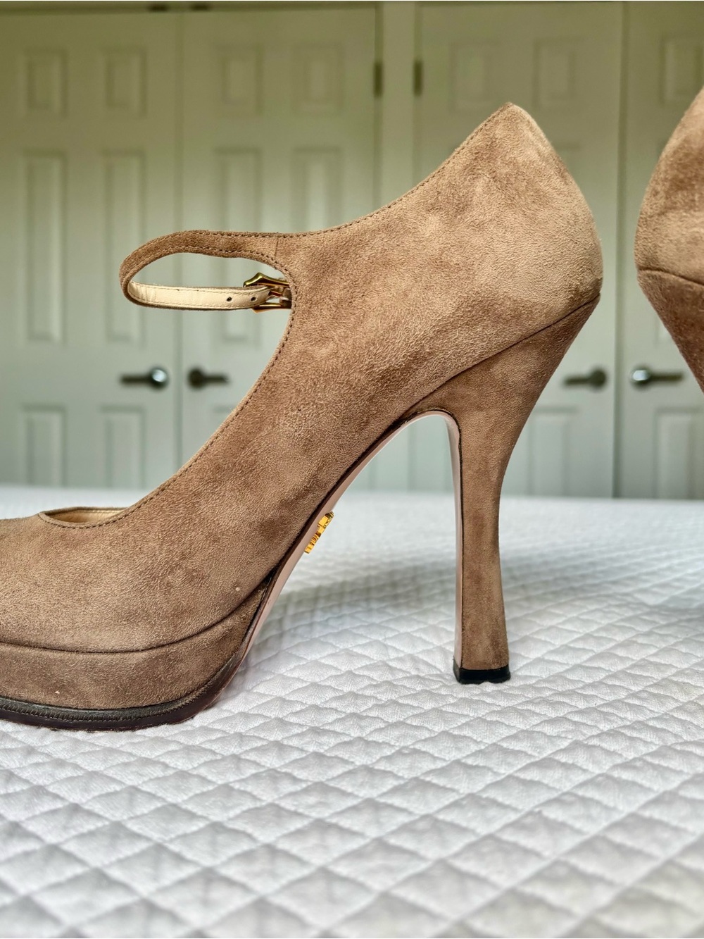 Prada Taupe Suede Mary Jane Platform shoes - Picture 7 of 10